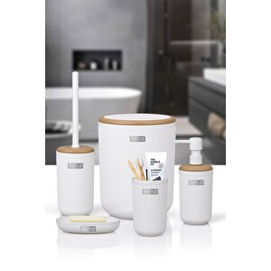 Linea Due Beyaz Çizgili Yuvarlak 5'li Banyo Seti