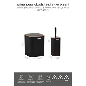 Okyanus Home Mina Due Siyah Çizgili Kare 2'li Wc Kova Ve Fırça Seti