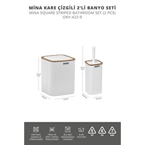 Okyanus Home Mina Due Beyaz Çizgili Kare 2'li Wc Kova Ve Fırça Seti