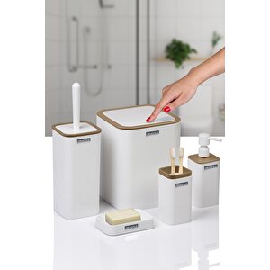 Mina Due Beyaz Çizgili Kare 5'li Banyo Seti