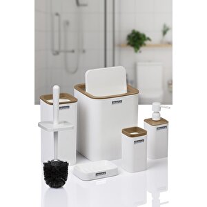 Mina Due Beyaz Çizgili Kare 5'li Banyo Seti