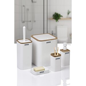 Mina Due Beyaz Çizgili Kare 5'li Banyo Seti