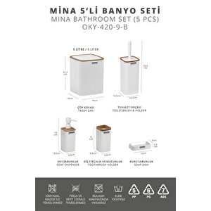 Okyanus Home Mina Due Beyaz Çizgili Kare 5'li Banyo Seti