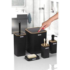Mina Due Siyah Çizgili Kare 5'li Banyo Seti