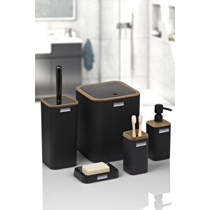 Mina Due Siyah Çizgili Kare 5'li Banyo Seti