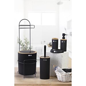 Siyah Yuvarlak Mina Due Standlı Wc Kağıtlık Ve 6 Parça Banyo Seti