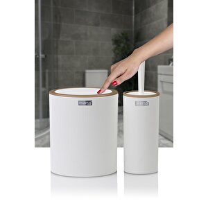 Mina Due Beyaz Çizgili Yuvarlak 2'li Wc Kova Ve Fırça Seti