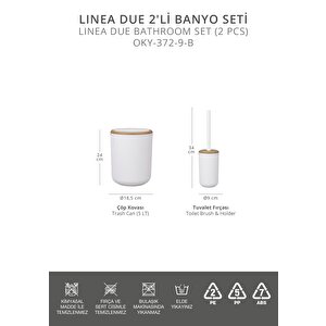 Okyanus Home Mina Due Beyaz Çizgili Yuvarlak 2'li Wc Kova Ve Fırça Seti