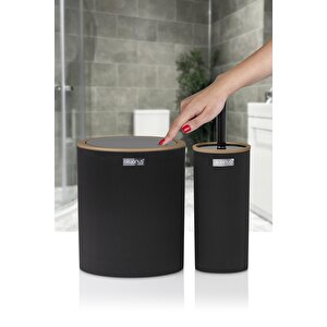 Mina Due Siyah Çizgili Yuvarlak 2'li Wc Kova Ve Fırça Seti
