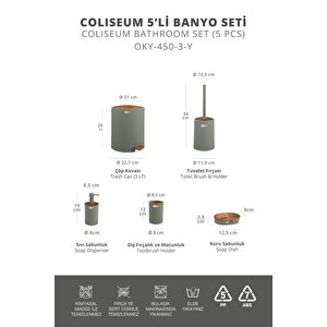 Okyanus Home Coliseum Yeşil Ahşap Desenli Kovalı Pedallı 5'li Banyo Seti