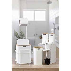 Beyaz Kare Mina Due Standlı Wc Kağıtlık Ve 6 Parça Banyo Seti