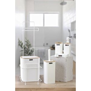 Beyaz Kare Mina Due Standlı Wc Kağıtlık Ve 6 Parça Banyo Seti