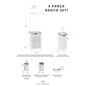 Okyanus Home Beyaz Kare Mina Due Standlı Wc Kağıtlık Ve 6 Parça Banyo Seti