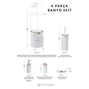 Okyanus Home Beyaz Yuvarlak Mina Due Standlı Wc Kağıtlık Ve 6 Parça Banyo Seti