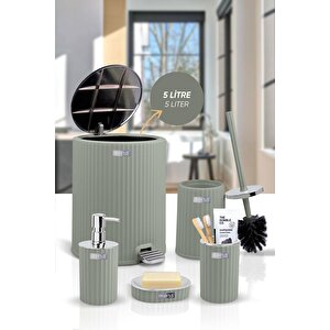 Okyanus Home Coliseum Yeşil Kromlu İç Kovalı Pedallı 5'li Banyo Seti