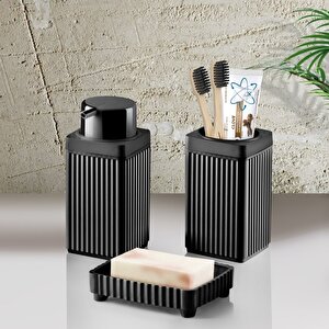 Banyo Takımı Diş Fırçalık Sıvı Sabunluk Katı Sabunluk 3 Lü Set Siyah 3465