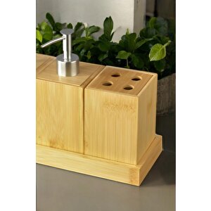 Bambu 4 Parça Banyo Seti Sabunluk Diş Fırçalık Pamukluk Seti Thn76144 C-1-1-18