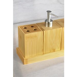 Bambu 4 Parça Banyo Seti Sabunluk Diş Fırçalık Pamukluk Seti Thn76144 C-1-1-18