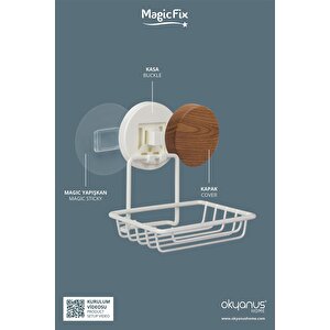 Ahşap Desenli Magic Fix Sihirli Yapışkan Beyaz Kuru Sabunluk
