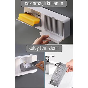 2 Bölmeli Su Tutmaz Katı Sabunluk Güçlü Yapışkanlı Duvara Monte Kapaklı Mutfak Banyo Organizeri