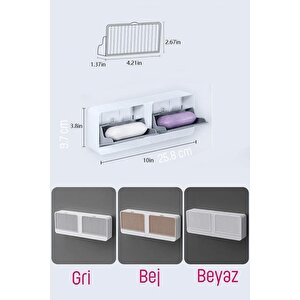 2 Bölmeli Su Tutmaz Katı Sabunluk Güçlü Yapışkanlı Duvara Monte Kapaklı Mutfak Banyo Organizeri