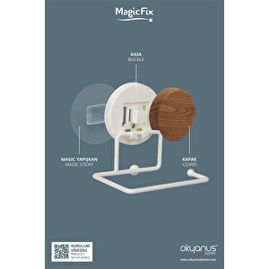 Okyanus Home Ahşap Desenli Magic Fix Sihirli Yapışkan Beyaz Wc Kağıtlık