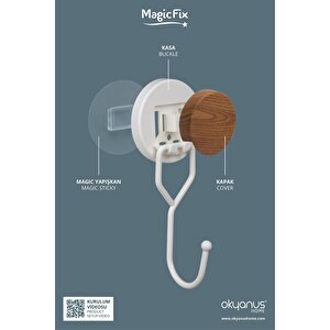 Ahşap Desenli Magic Fix Sihirli Yapışkan Beyaz Tekli Askı