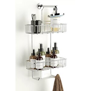 Duş Borusuna Asılabilir Kancalı İki Katlı Banyo Raf  Krom Bk-0068
