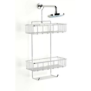 Duş Borusuna Asılabilir Kancalı İki Katlı Banyo Raf  Krom Bk-0068