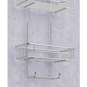 Duş Borusuna Asılabilir Kancalı İki Katlı Banyo Raf  Krom Bk-0068