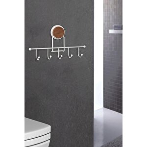 Okyanus Home Ahşap Desenli Magic Fix Sihirli Yapışkan Beyaz 5'li Askı