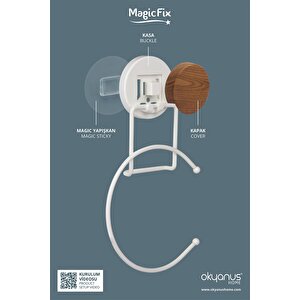 Ahşap Desenli Magic Fix Sihirli Yapışkan Beyaz Yuvarlak Havluluk
