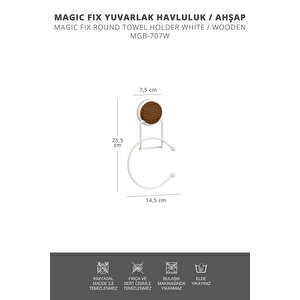 Okyanus Home Ahşap Desenli Magic Fix Sihirli Yapışkan Beyaz Yuvarlak Havluluk