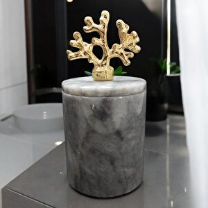 Gri Mermer 5 Parça Banyo Seti-gold Aksesuarlı-banyo Organizeri-tepsi-katı Sabunluk-sıvı Sabunluk-pamukluk-diş Fırçalık