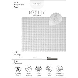 Pretty Beyaz Yıkanabilir Kabartmalı Yumoş Halı Kaymaz Suni Kürk Tavşan Post Peluş Halı 90x150 cm