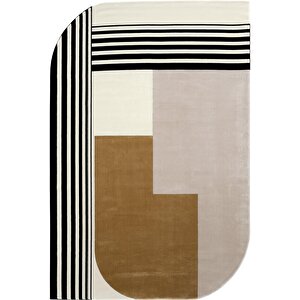 Design 05 Krem Gold Salon Halısı Geometrik Desen Sık Dokuma Modern Oturma Odası Halısı 200x300 cm