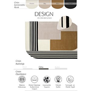 Design 05 Krem Gold Salon Halısı Geometrik Desen Sık Dokuma Modern Oturma Odası Halısı 200x300 cm