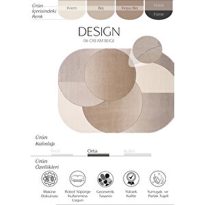 Design 06 Krem Gold Oval Salon Halısı Geometrik Sık Dokuma Modern Oturma Odası Halısı 160x230 cm