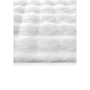 Cool Halı Pretty Beyaz Yıkanabilir Kabartmalı Yumoş Halı Kaymaz Suni Kürk Tavşan Post Peluş Halı