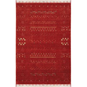 Galata 06 Kırmızı Halı Otantik Salon Halısı İskandinav Bambu Halı El Dokuma Koridor Halısı 200x290 cm