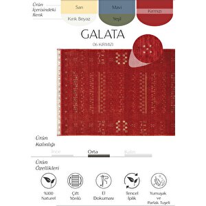 Galata 06 Kırmızı Halı Otantik Salon Halısı İskandinav Bambu Halı El Dokuma Koridor Halısı 200x290 cm