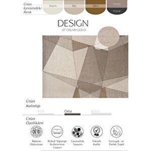 Design 07 Krem Gold Salon Halısı Geometrik Desen Sık Dokuma Modern Oturma Odası Halısı 200x300 cm