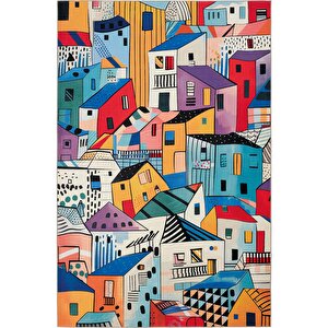 Carnival Renkli Napoli Evleri Desenli Çocuk Halısı Şönil Halı Yıkanabilir Mutfak Halısı 190x290 cm