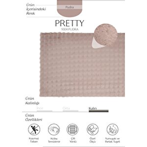 Pretty Pudra Yıkanabilir Kabartmalı Yumoş Halı Kaymaz Suni Kürk Tavşan Post Peluş Halı 120x185 cm