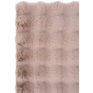 Pretty Pudra Yıkanabilir Kabartmalı Yumoş Halı Kaymaz Suni Kürk Tavşan Post Peluş Halı 120x185 cm