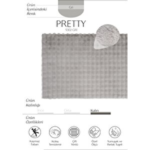 Pretty Gri Yıkanabilir Kabartmalı Yumoş Halı Kaymaz Suni Kürk Halı Tavşan Post Peluş Halı 185x200 cm