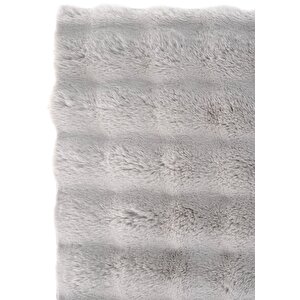 Pretty Gri Yıkanabilir Kabartmalı Yumoş Halı Kaymaz Suni Kürk Halı Tavşan Post Peluş Halı 185x200 cm
