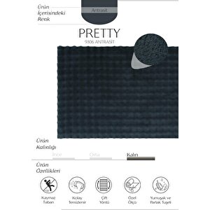 Pretty Antrasit Yıkanabilir Kabartmalı Yumoş Halı Kaymaz Suni Kürk Tavşan Post Peluş Halı 90x400 cm