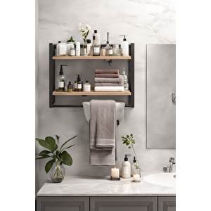Ludlow 2 Raflı Metal Düzenleyici Havluluk Duvara Monte Banyo Rafı Metal Organizer Çok Amaçlı Raf