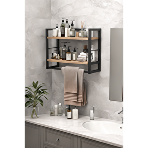 Ludlow 2 Raflı Metal Düzenleyici Havluluk Duvara Monte Banyo Rafı Metal Organizer Çok Amaçlı Raf